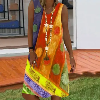 Rankovių Atsitiktinis Moterų V-kaklo, Purus Suknelė Vasaros Kelio ilgis Derliaus Spausdinti Moterų Suknelė, Paplūdimio Apranga