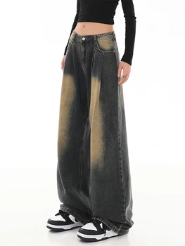 Moteriški Džinsai Vintage 90s Estetinės Džinsinio audinio Kelnės korėjos Y2k Streetwear Harajuku Didelio Juosmens Pločio Kojų Kaubojus Kelnes Drabužiai