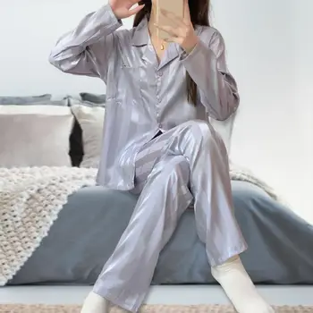 Atsipalaiduoti Kvėpuojantis Pavasarį, Rudenį, Šilko Imitacijos Mergina Sleepwear Miega Kostiumas