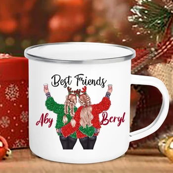 Geriausias draugas spausdinti puodelis emalio kavos puodeliai pritaikoma rankena drinkware sulčių, alaus taures šalies stalo dekoracija kalėdų dovanos