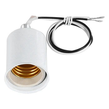 6X E27 Keramikos Varžtas Bazė Apvali Lemputė, LED Lempos Lizdas Laikiklio Adapterio Metalo Lempos Laikiklis Su Viela Balta