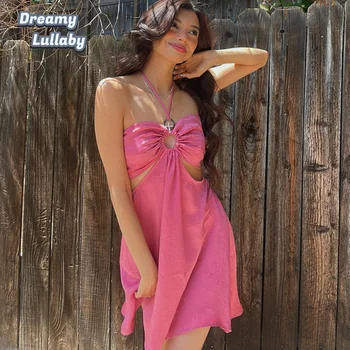 DreamLullaby Pusėje Iškirpti Apynasrio Mini Prom Dresses Moterų 2023 Seksualus Dienos Naktį Komplektus Danga-ups Backless Vasaros Sundress