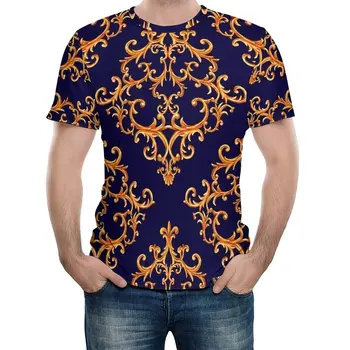 Derliaus Baroko T-Shirt Aukso Damask Estetinės T-Shirts O Kaklo Retro Marškinėlius Vasaros Vyrų Grafinis Viršuje Tees 4XL 5XL 6XL