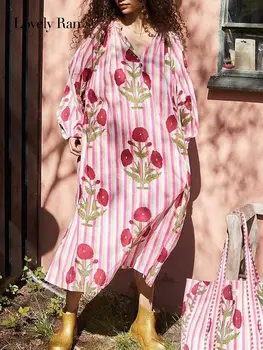 Atsitiktinis Gėlių Spausdinti Midi Suknelė Moterims ilgomis Rankovėmis V-kaklo Juostele Šalis Suknelės Mados Padalinta Rudenį Streetwear Elegantiškas Vestido