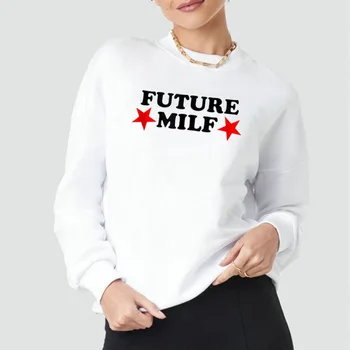 Ateityje Milf Star Spausdinti Moterų Palaidinukė O Kaklo Streetwear Slogar Populiarus ilgomis Rankovėmis Hoodies Medvilnės Drabužius 2000-ųjų Y2k Viršų