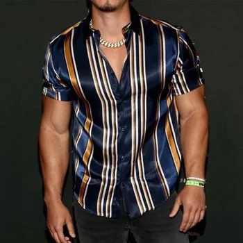 2023 Vasarą Naujas Vyrų Derliaus Dryžuotas Marškinėliai Mados Atsitiktinis Prabangūs marškinėliai trumpomis rankovėmis Havajų marškinėliai