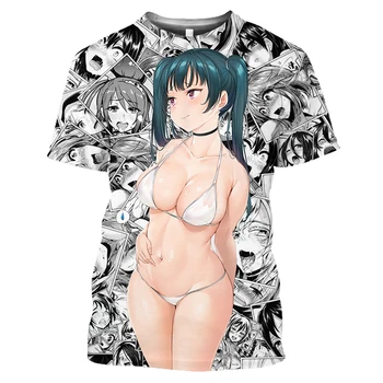 Mados Mergaičių Bikini Grafinis Marškinėliai Vyrams 3D Atspausdintas Seksualus BBW Moterų Animacinių filmų T-shirts Hentai Anime Atsitiktinis Paplūdimio Drabužių Harajuku