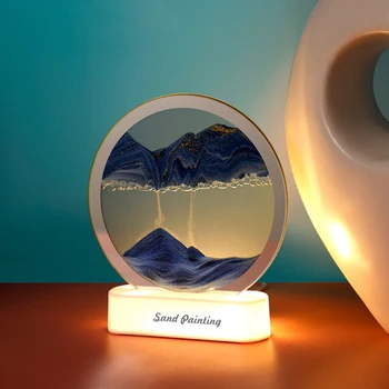 Teka Smėlio Tapyba Stalo Lempa 3D Juda Dinamiškos Smėlio paveiksl Stiklo Jūros Sandscape Naktiniai Dreni Naktį LED Šviesos Stalas