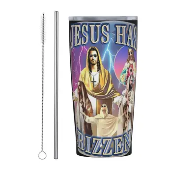 Jėzus Turi Rizzen Bootleg 20 Oz Masažuoklis Parodija Vakuumo Izoliuoti Kelionės Terminis Puodelis su Dangteliu iš Nerūdijančio Plieno Namuose Puodeliai Išsiliejimas Įrodymas