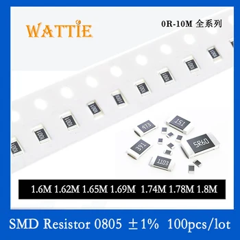 SMD Rezistorius 0805 1% 1,6 M 1.62 M Yra 1,65 M 1.69 M 1.74 M 1.78 M, 1,8 M 100VNT/daug chip resistors 1/8W 2.0 mm*1.2 mm