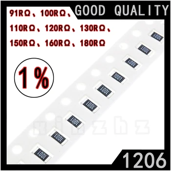 100VNT SMD 1206 Chip Rezistorius 1% Aukšto Tikslumo Chip Ilgalaikio Atsparumo 91RΩ、100RΩ、 110RΩ、120RΩ、130RΩ、 150RΩ、160RΩ、180RΩ ohm 0.25 W