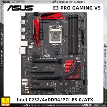 LGA 1151 Plokštė Asus E3 PRO ŽAIDIMŲ V5 Intel C232 DDR4 64G 6 X SATA III M. 2 USB3.0 ATX Už Core i3-6300 Core i7-7700 cpu
