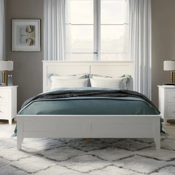 Modernaus stiliaus, Baltos spalvos medžio masyvo rėmas lova, dvigulė lova, miegamojo viengulė lova, suaugusiųjų lova ir paauglių lova, miegamojo baldai
