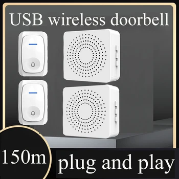 USB 150m Belaidį durų skambutį Namuose 38 Dainų Protingas Neperšlampamas Nuotolinio Valdymo Doorbell 433MHz Namų Pasveikinti Doorbell Priminimas