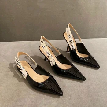Aukštos versija pavasarį ir vasarą kitten heel lankas sandalai populiari tendencija pusė priekabos aukšti kulniukai moterų prancūzijos sandalai