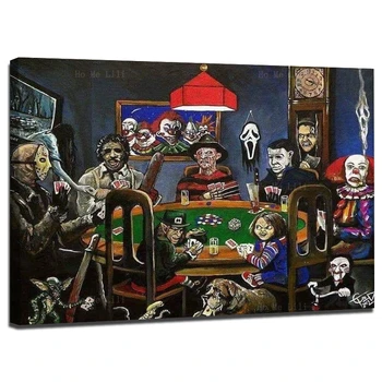 Žudikas Draugais Siaubo Pokerio Kortų Žaidimas Baisu Filmų Personažus Happy Halloween Drobė Sienos Meno Tapybos