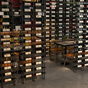 Nuo grindų iki lubų vyninės vyno baras apdailos display rack Geležies menas, vyno kabineto nuo sienos kabina skiriamoji ekrano