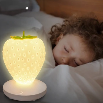 Palieskite Pritemdomi LED Nakties Šviesos Silikono Braškių naktinė lempa USB Naktiniai staleliai, Lempa, Kūdikių, Vaikų, Vaikams, Dovanų Miegamojo Puošmena