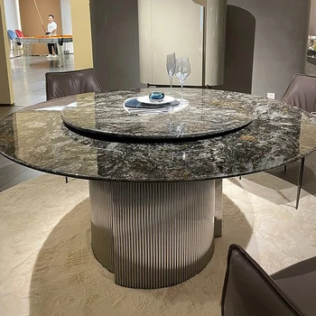 Platinum diamond natūralaus marmuro apvalus valgomojo stalas prabangus akmuo dizaineris high-end villa namų valgomojo stalas
