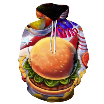 Naujas Mados Juokinga 3D Hoodies Unisex Salotos Hamburger Hot Dog Spausdinti Hotstyle Megztinis ilgomis Rankovėmis Palaidinukė Streetwear
