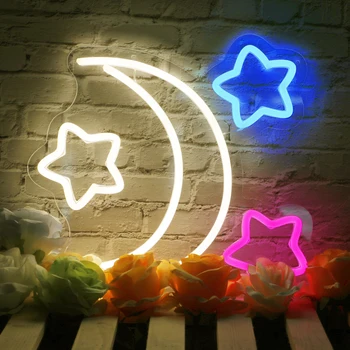 Star Mėnulis Led Neonas Pasirašyti Gimtadienio Dekoruoti Vaikų Kambarį Naktį Žibintai Kawaii Neoninės Lempos Namų Kambarių Bendrabučio Dekoro Usb