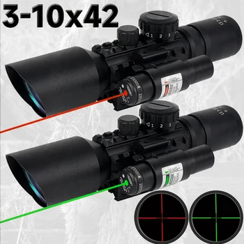 3-10X42 Red Dot Lazerio Akyse taikymo Sritis Riflescope Raudonos, Žalios Apšviestas fotošablonų tinkleliams uoksai už Karabinas Šautuvų 20mm/11mm Geležinkelių