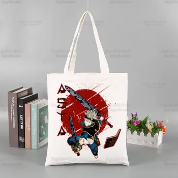 Juoda Dobilų Anime Asta Yuno Rankinės Moterims Maišelį Harajuku Pečių Krepšiai Ulzzang Shopper Bag Canvas Tote Bag